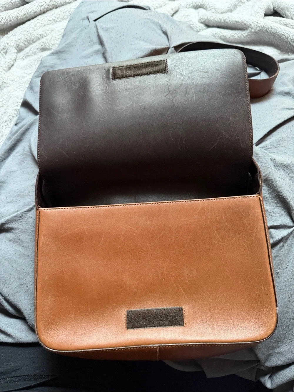 PRADA Tan Leather Messenger Bag with Wide Shoulder Strap